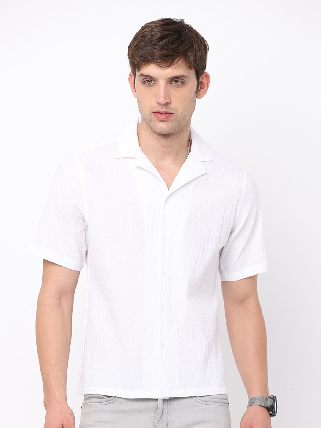 

FLY 69 Premium Spread Collar Slim Fit Cotton Casual Shirt, White