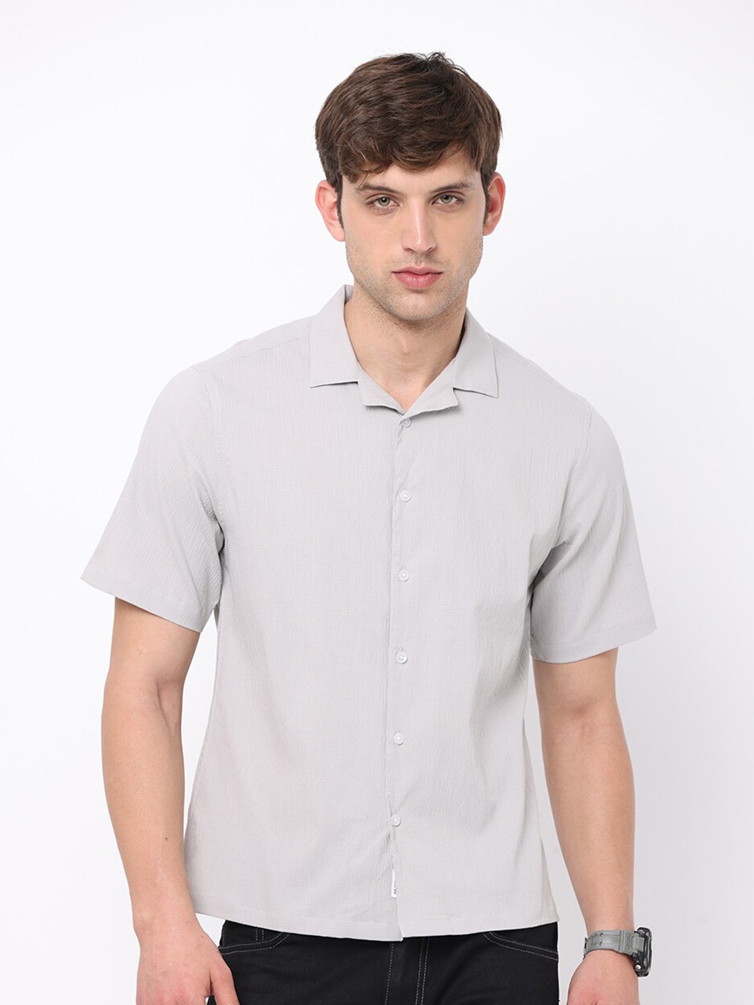 

FLY 69 Premium Spread Collar Slim Fit Cotton Casual Shirt, Grey