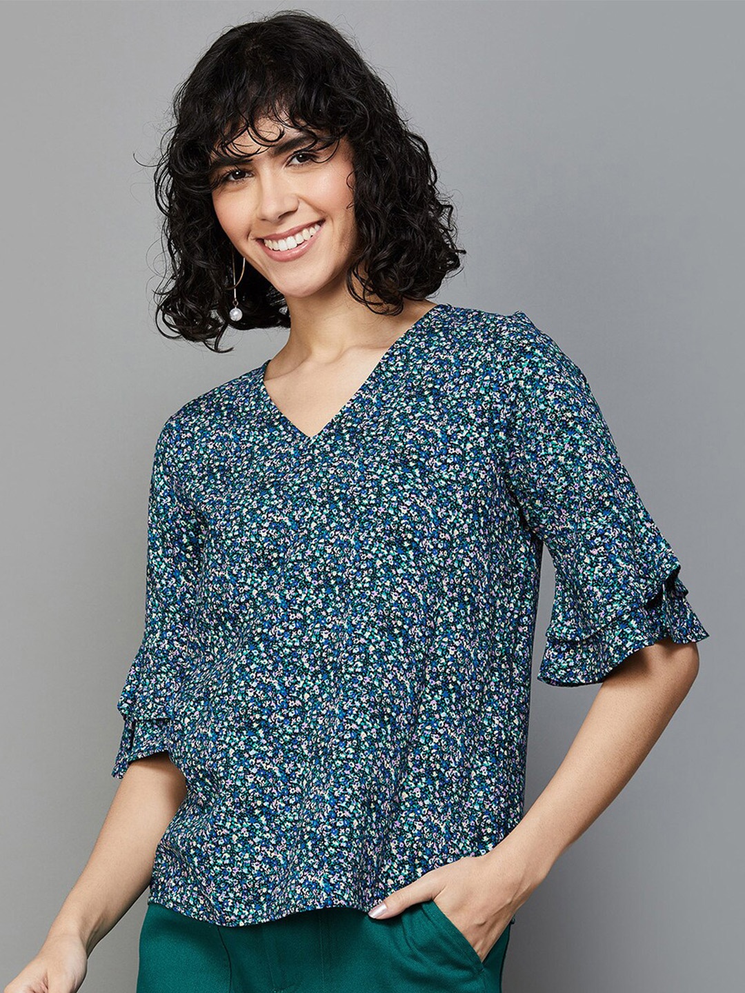 

Fame Forever by Lifestyle Floral Printed Regular Top, Teal