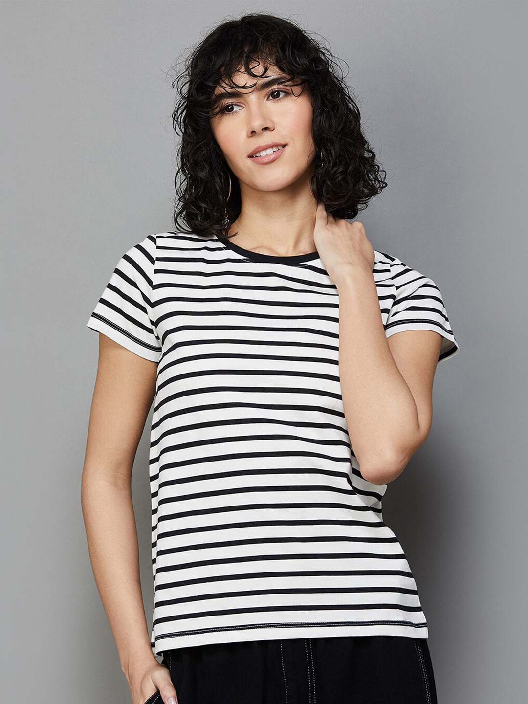 

Fame Forever by Lifestyle Striped Cotton T-Shirt, White