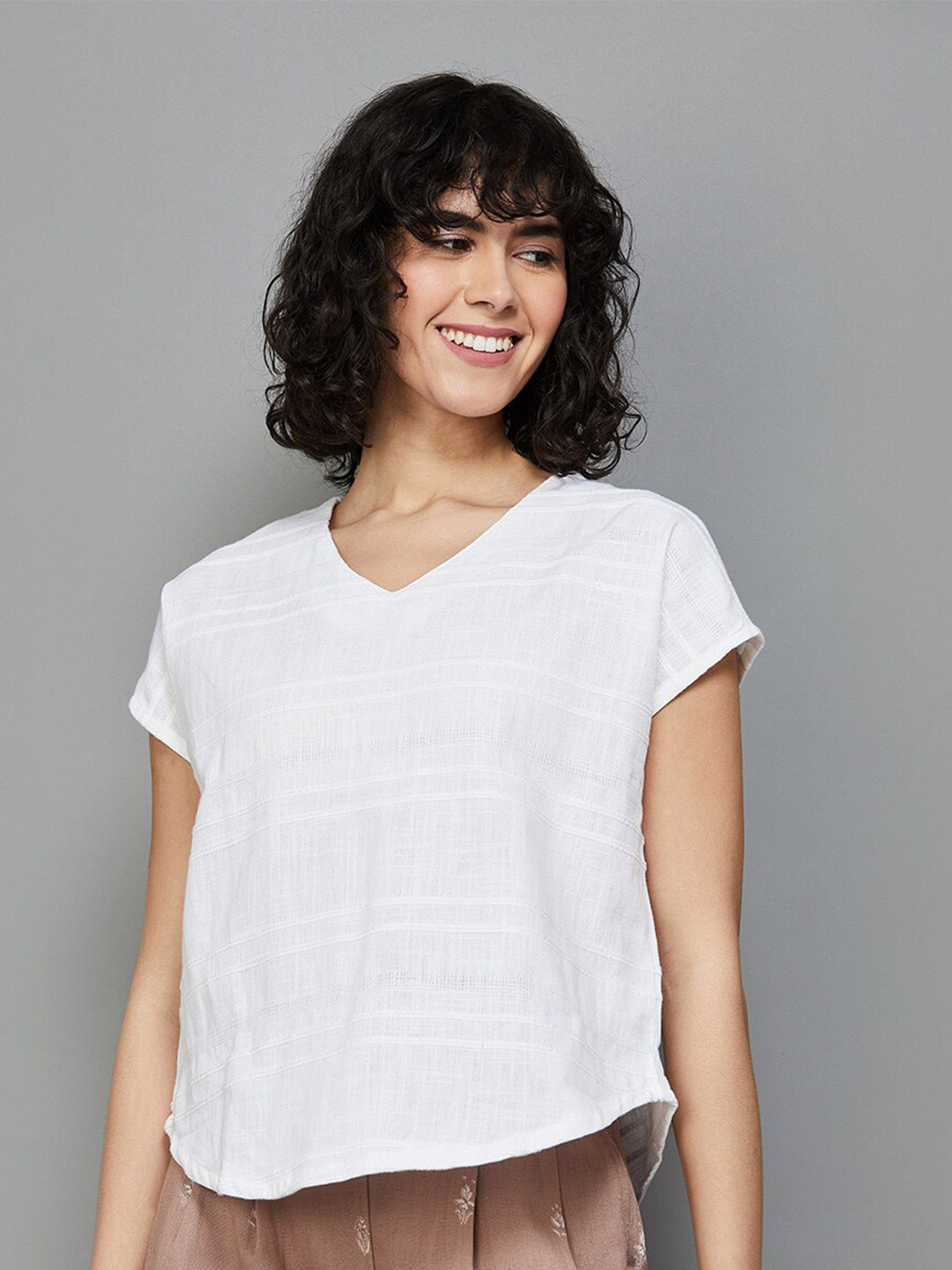 

Colour Me by Melange Extended Sleeves Cotton Top, White