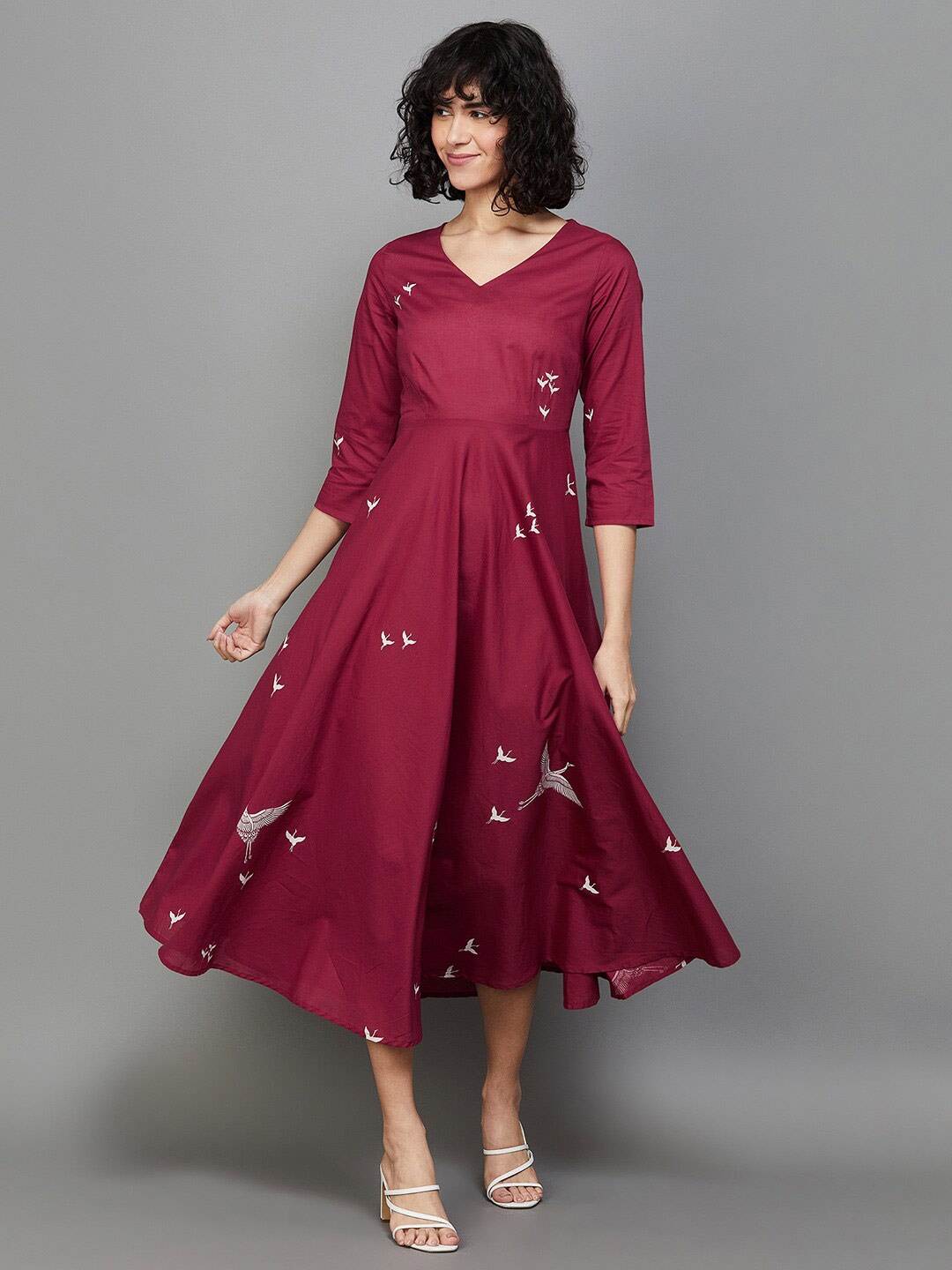

Colour Me by Melange Graphic Printed Fit & Flare Cotton Midi Dress, Red