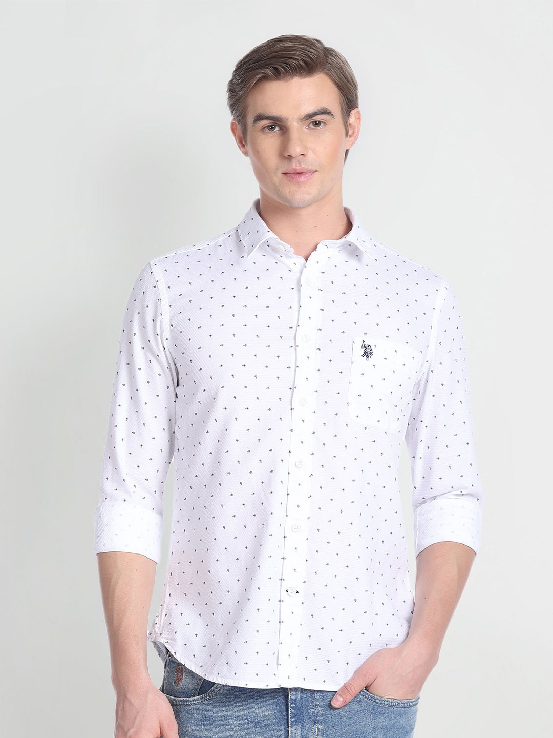 

U.S. Polo Assn. Denim Co. Slim Fit Micro Disty Printed Casual Shirt, White