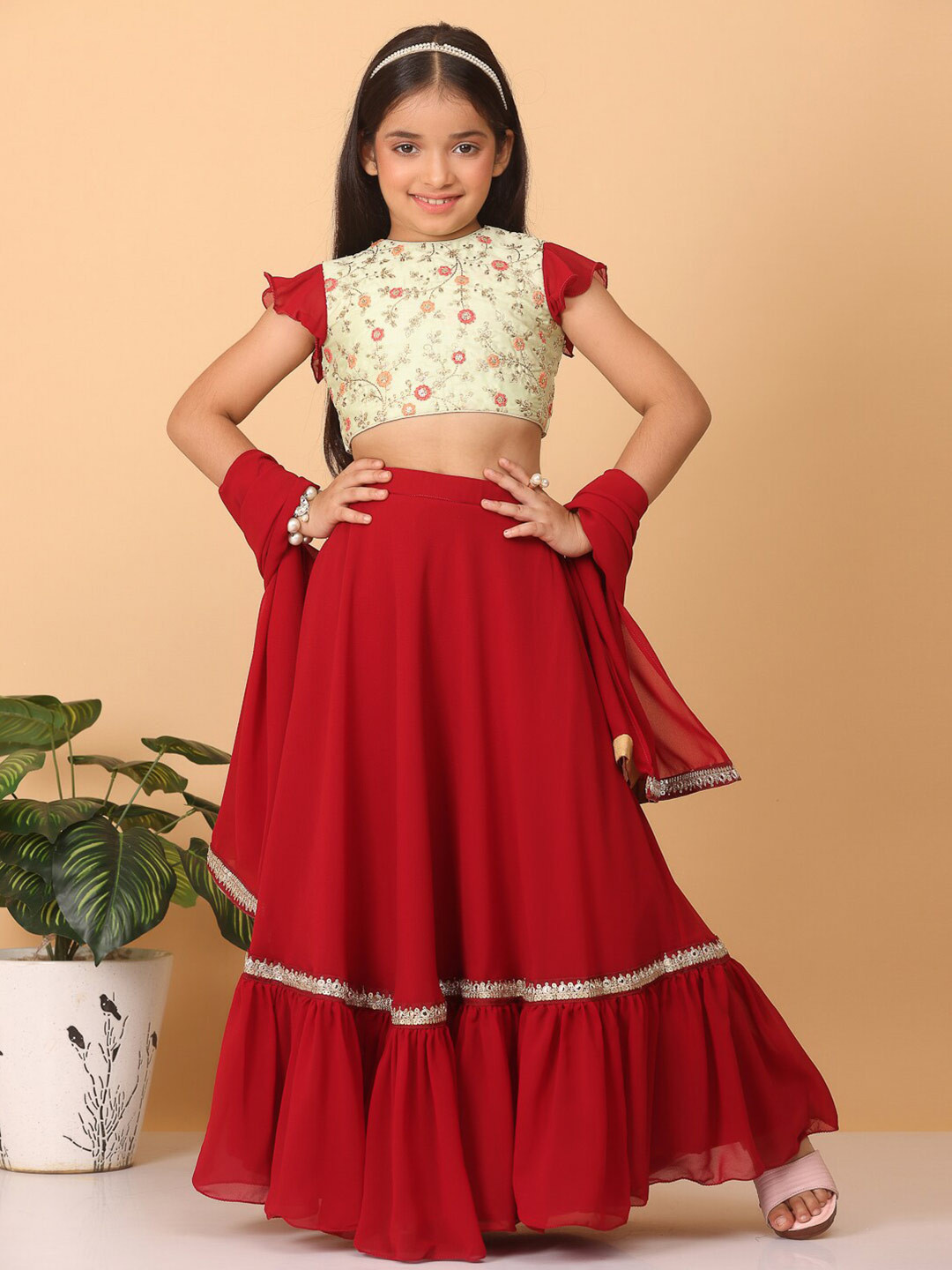 

Ethnovog Embroidered Ready to Wear Lehenga & Blouse With Dupatta, Green