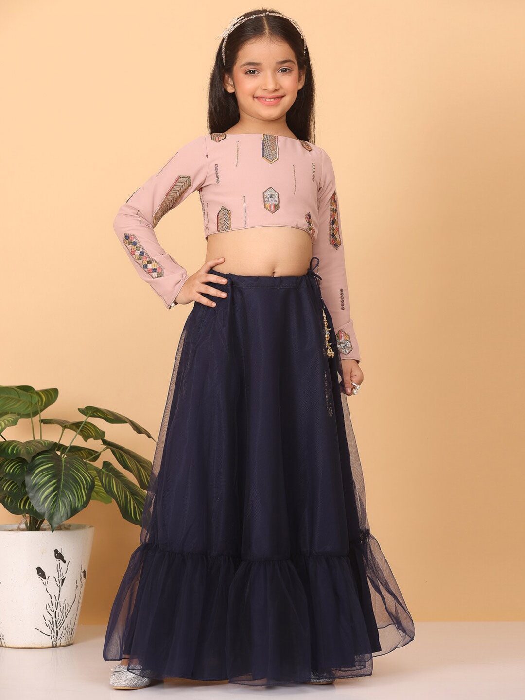 

Ethnovog Girls Embellished Sequinned Ready to Wear Lehenga & Blouse With Dupatta, Pink