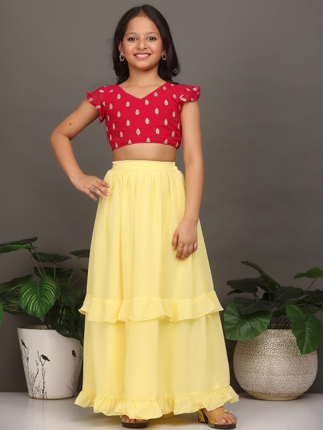 

Ethnovog Girls Embroidered Ready to Wear Lehenga & Blouse With Dupatta, Magenta