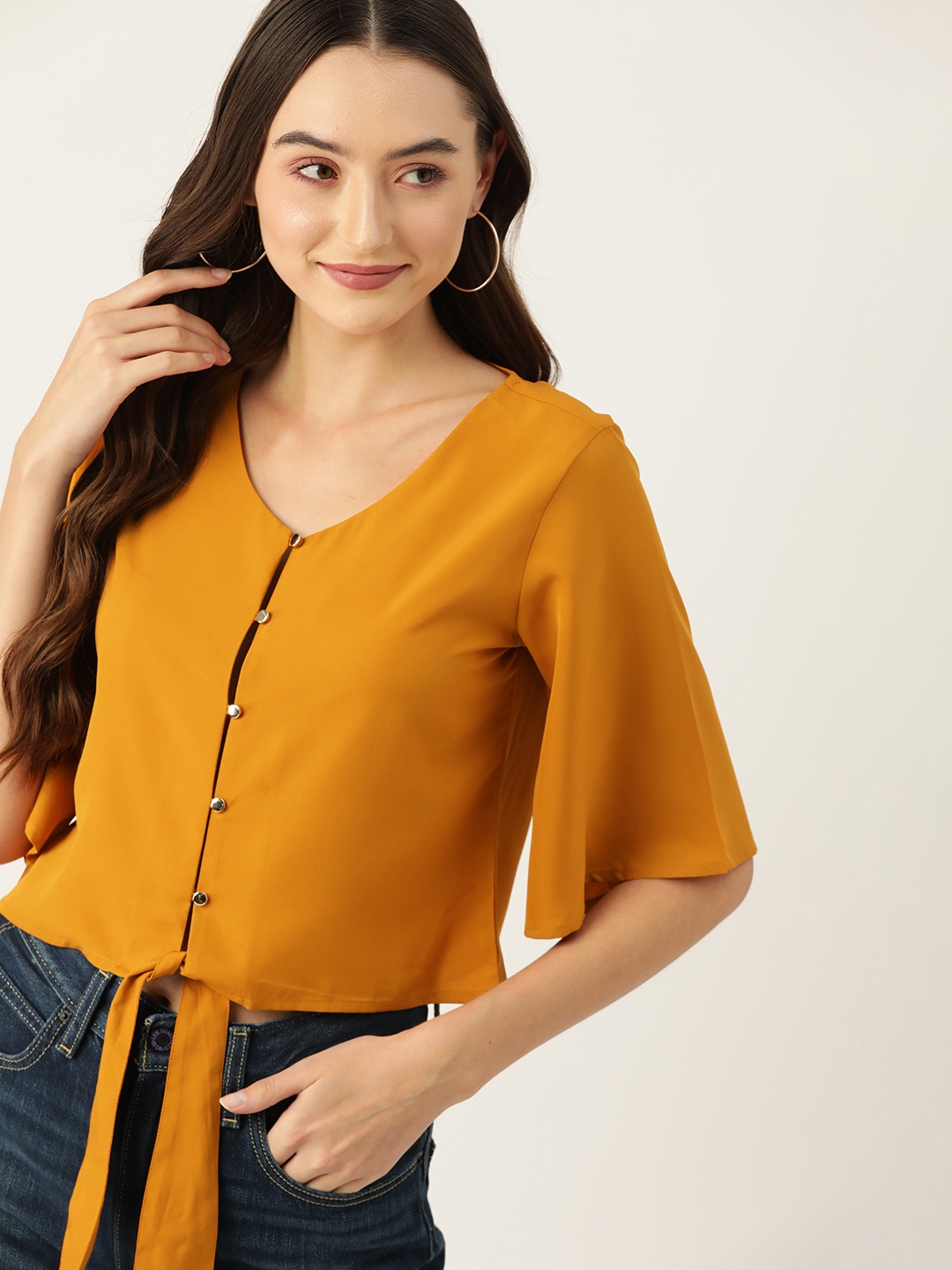 

DressBerry Flared Sleeve Crop Top, Mustard