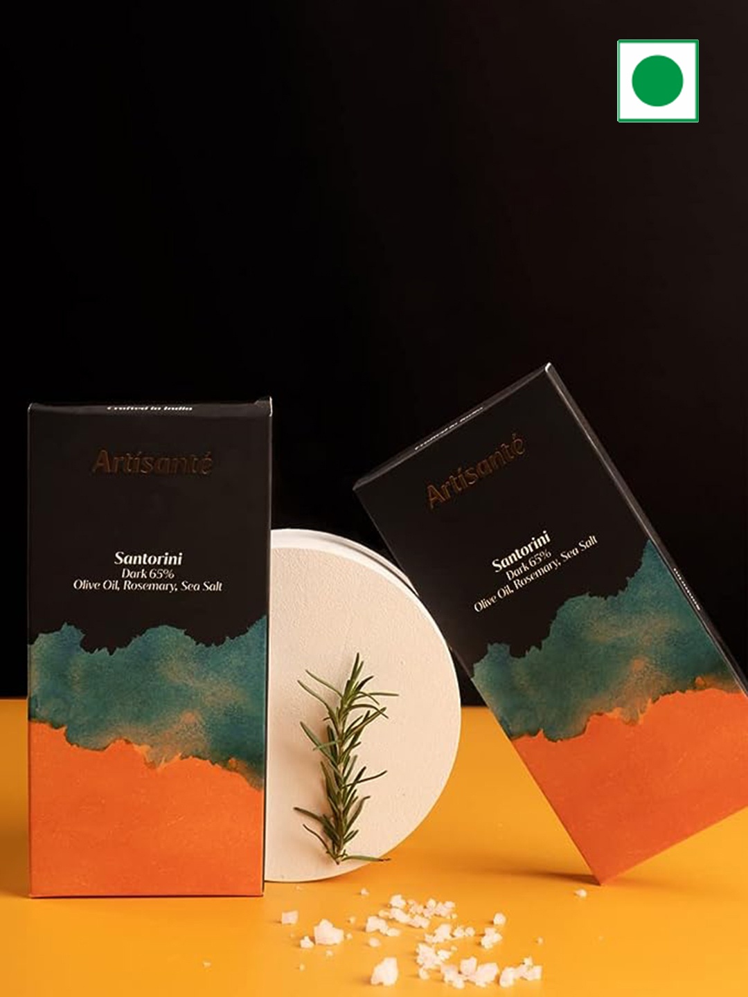 

Artisante Santorini Dark 65% Olive Oil Rosemary Sea Salt- 80 gms, Brown