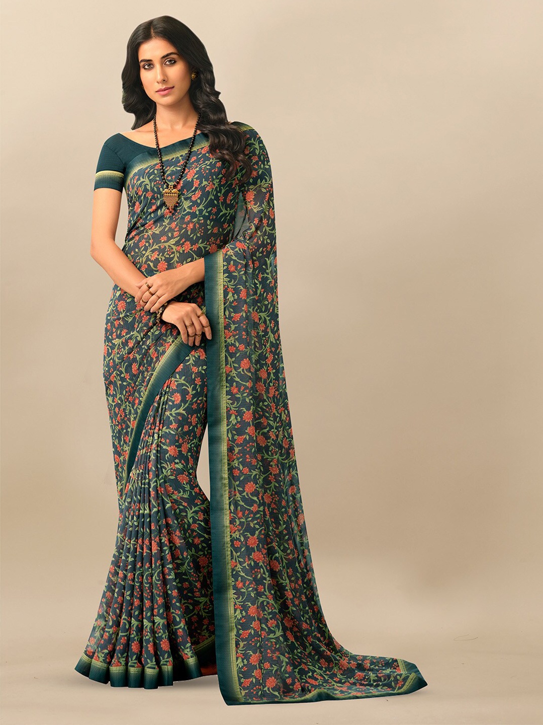 

Atulyam Tex World Floral Printed Saree, Green