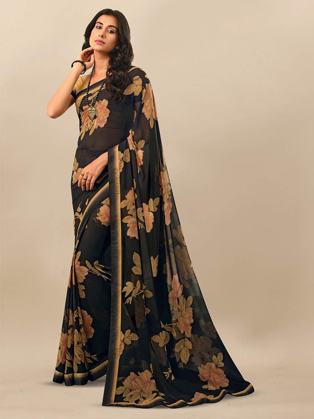 

Atulyam Tex World Floral Printed Saree, Black
