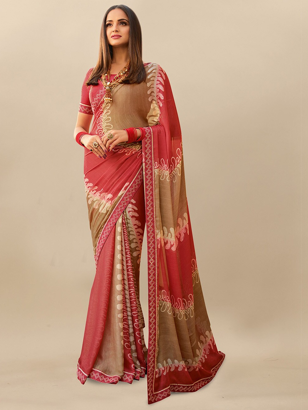 

Atulyam Tex World Batik Printed Saree, Red