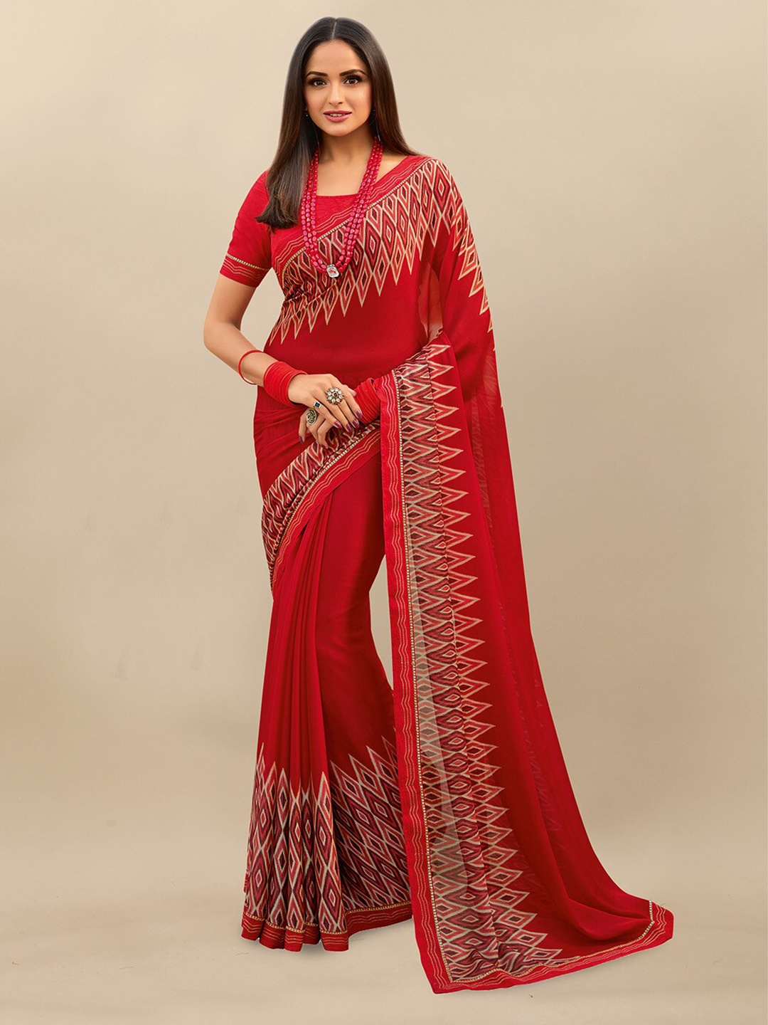 

Atulyam Tex World Geometric Printed Celebrity Saree, Red