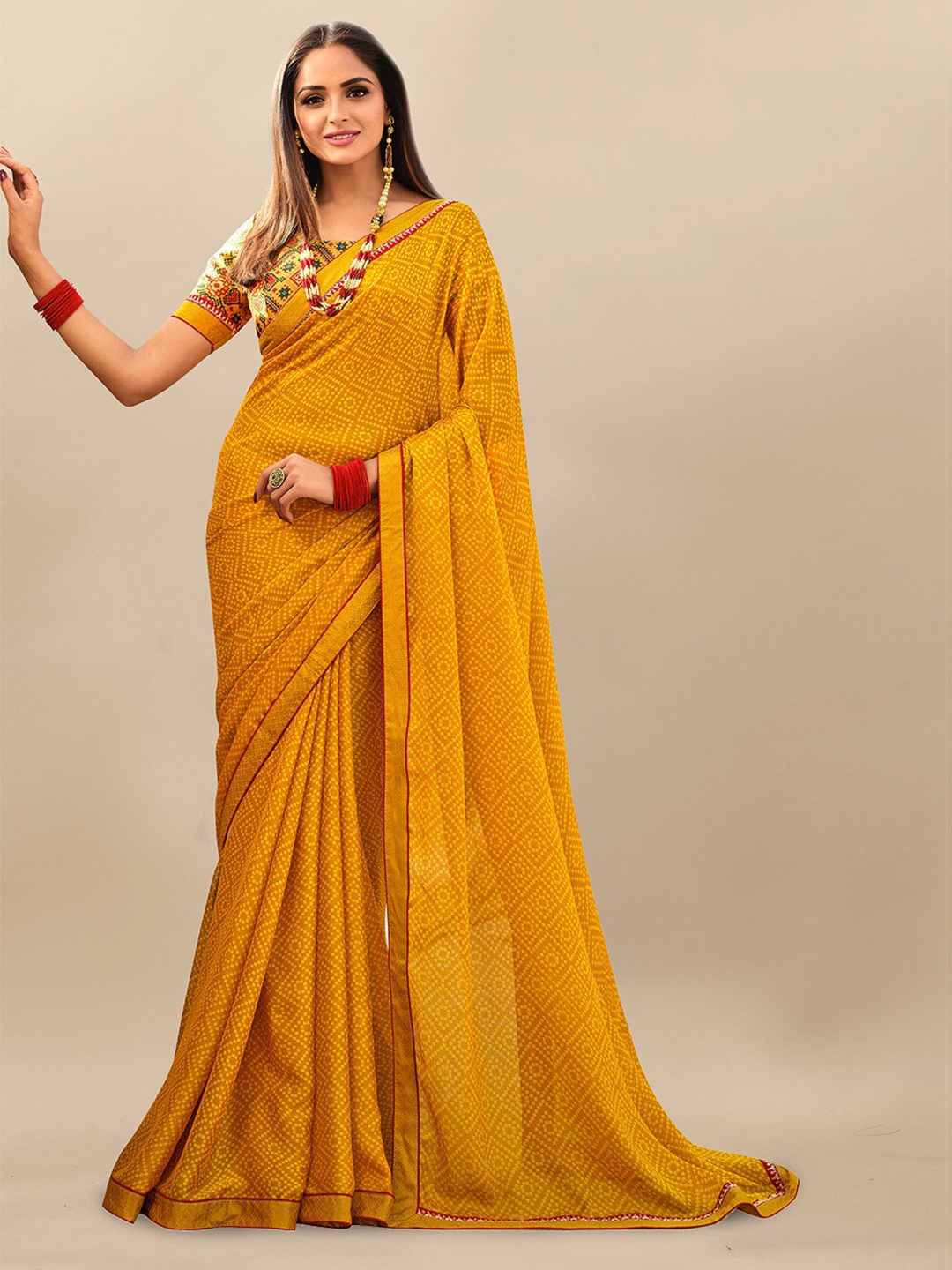 

Atulyam Tex World Bandhani Printed Saree, Mustard