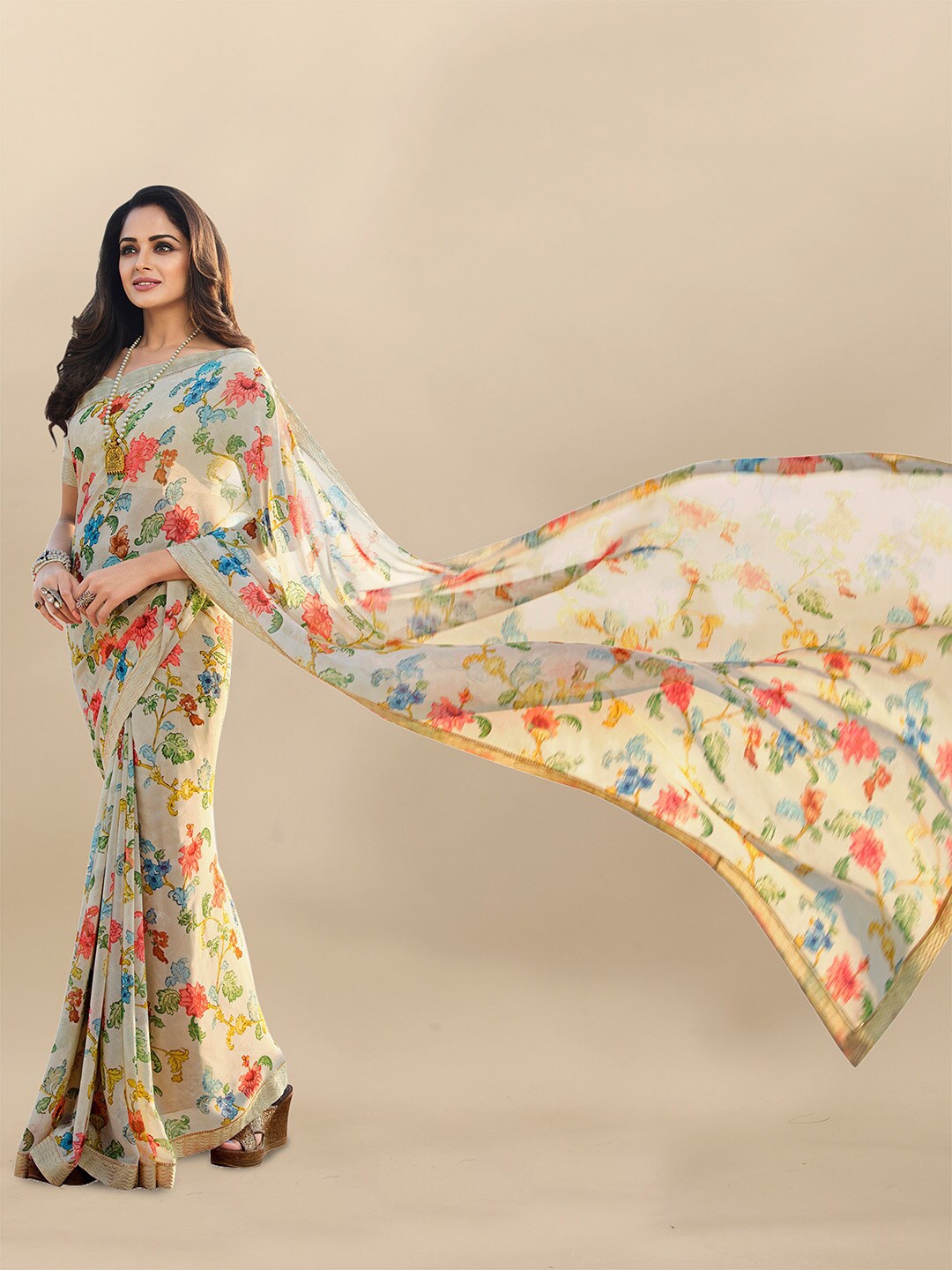 

Atulyam Tex World Floral Printed Saree, Beige
