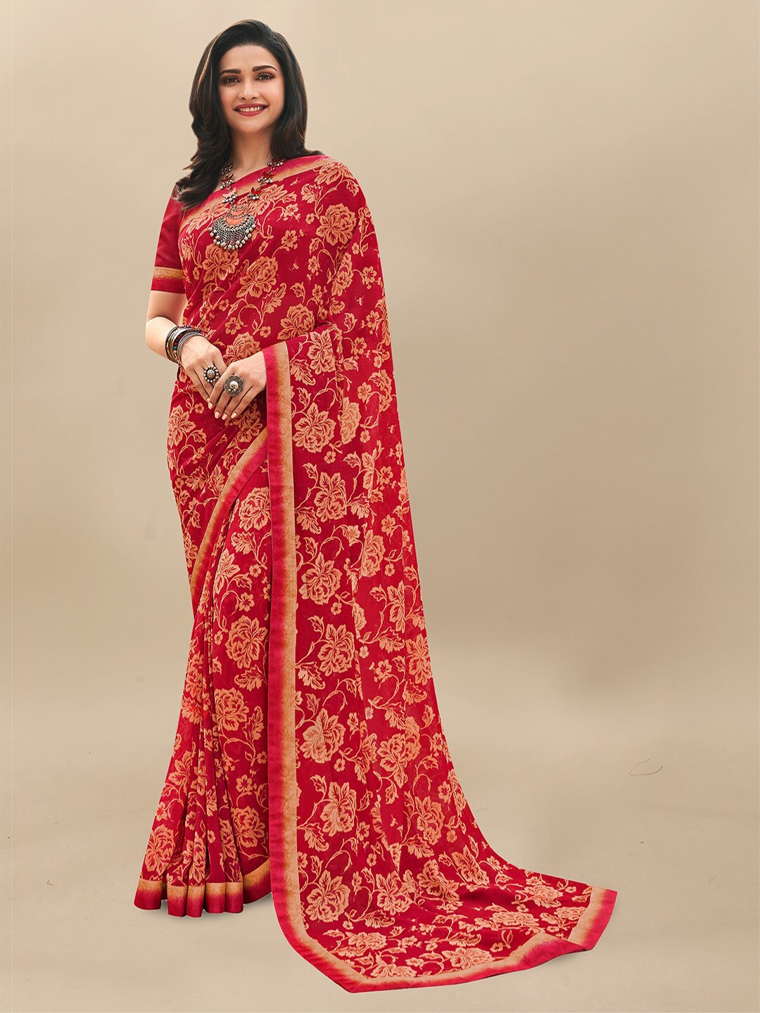 

Atulyam Tex World Floral Printed Saree, Red