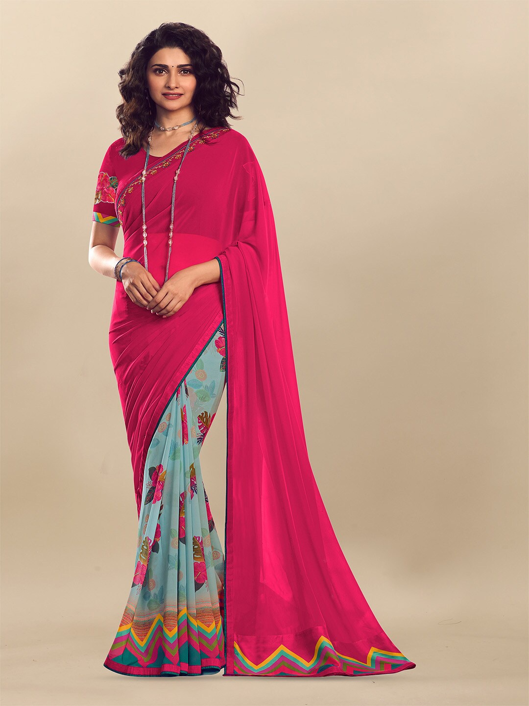 

Atulyam Tex World Floral Printed Saree, Pink