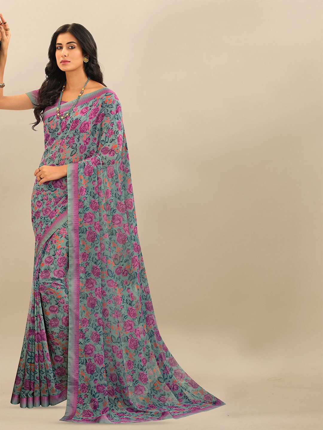 Atulyam Tex World Floral Printed Celebrity Saree, Purple