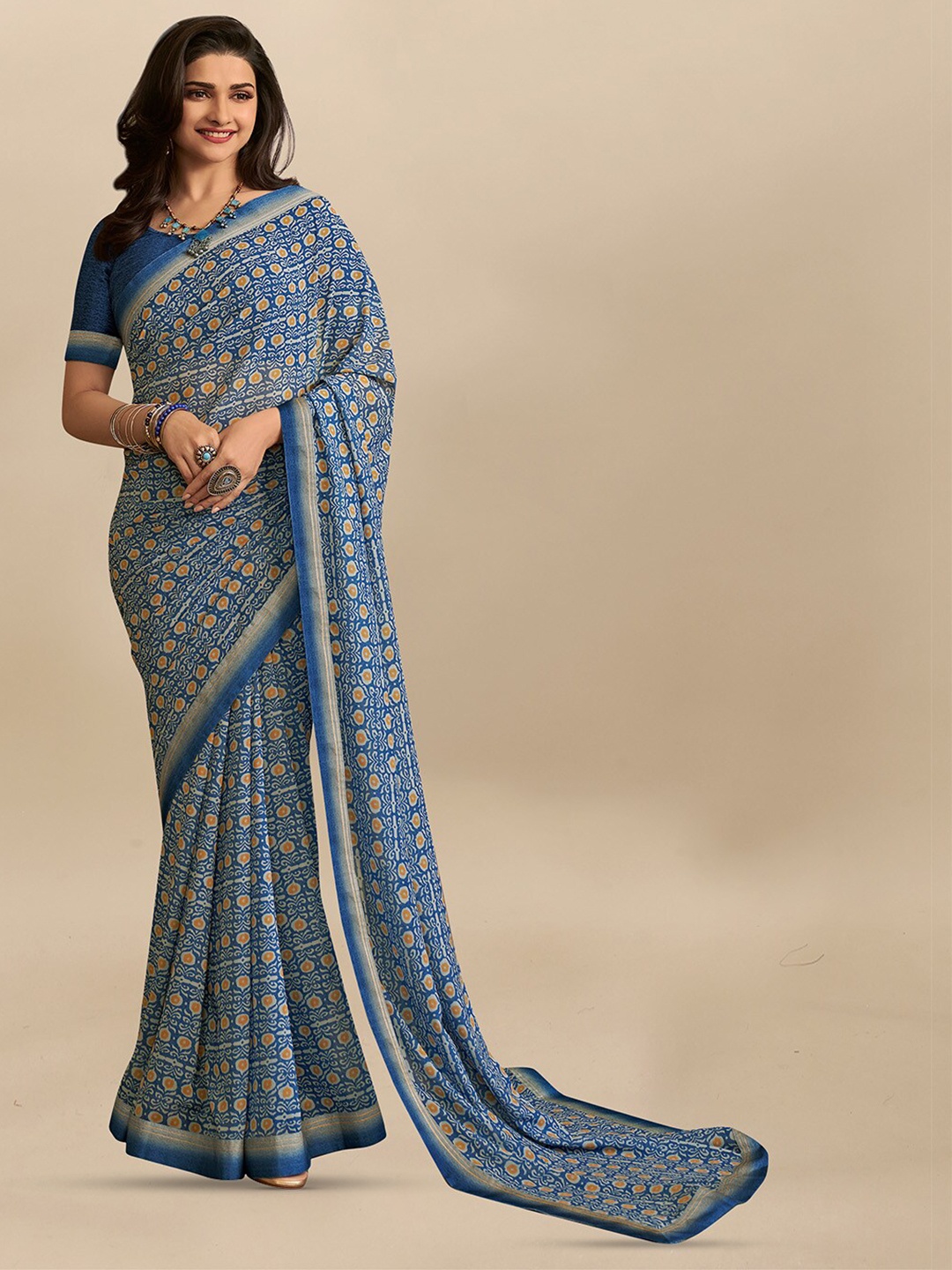 Atulyam Tex World Floral Printed Saree, Beige