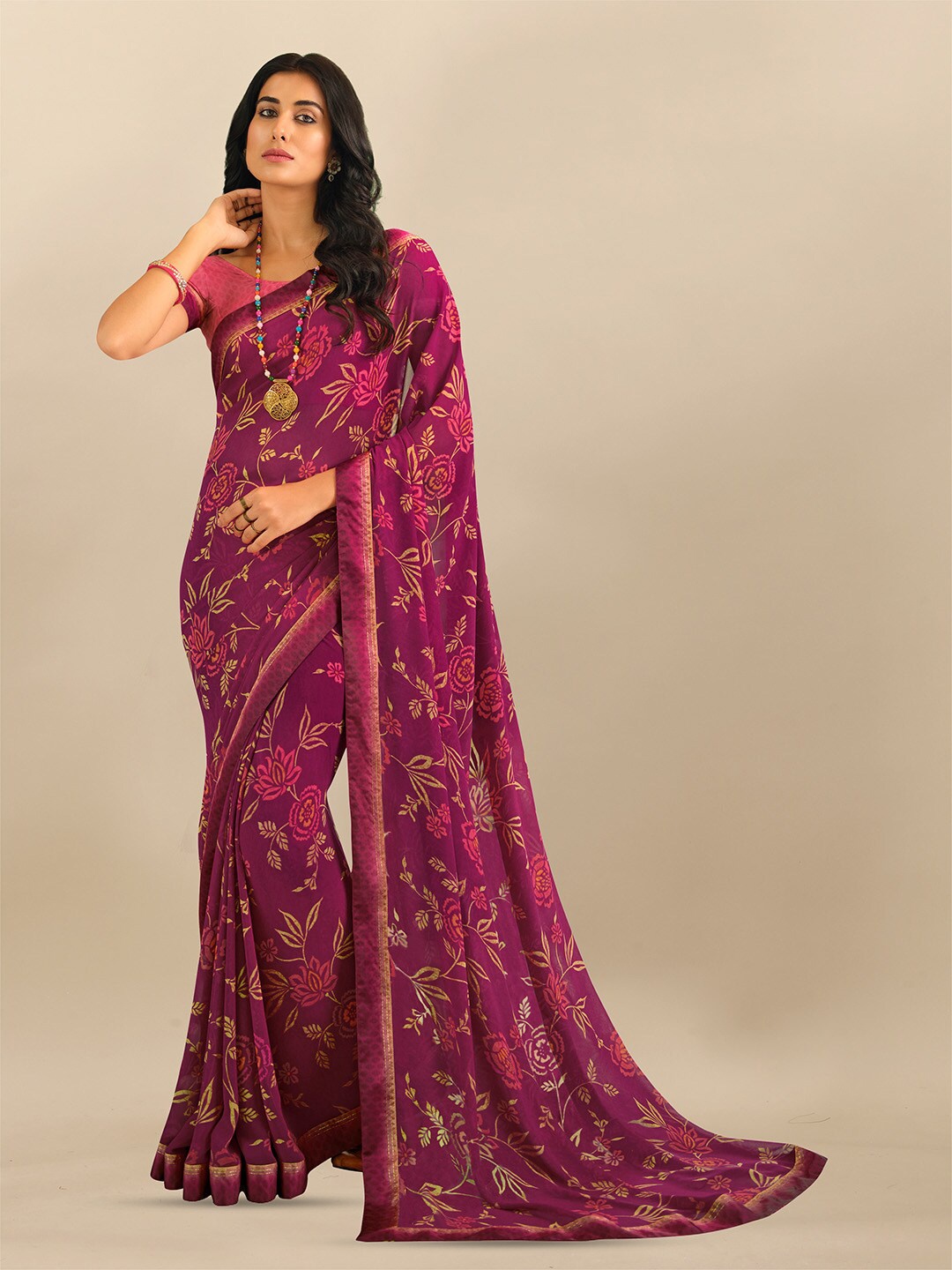

Atulyam Tex World Floral Printed Saree, Magenta