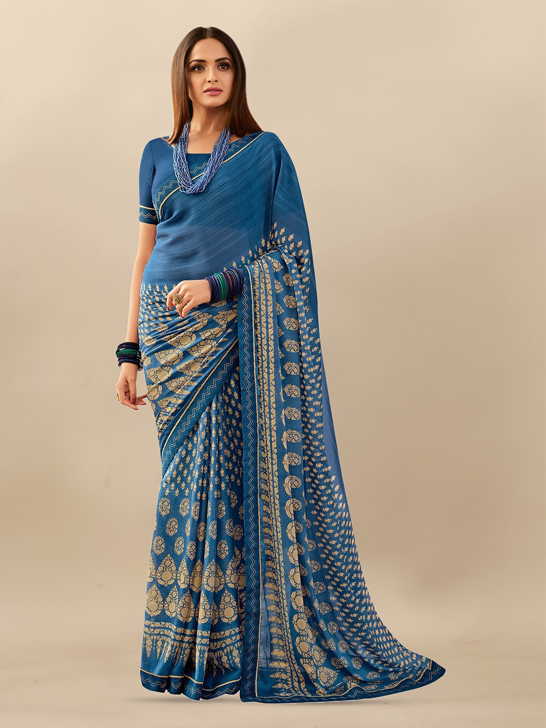 Atulyam Tex World Floral Printed Saree, Gold
