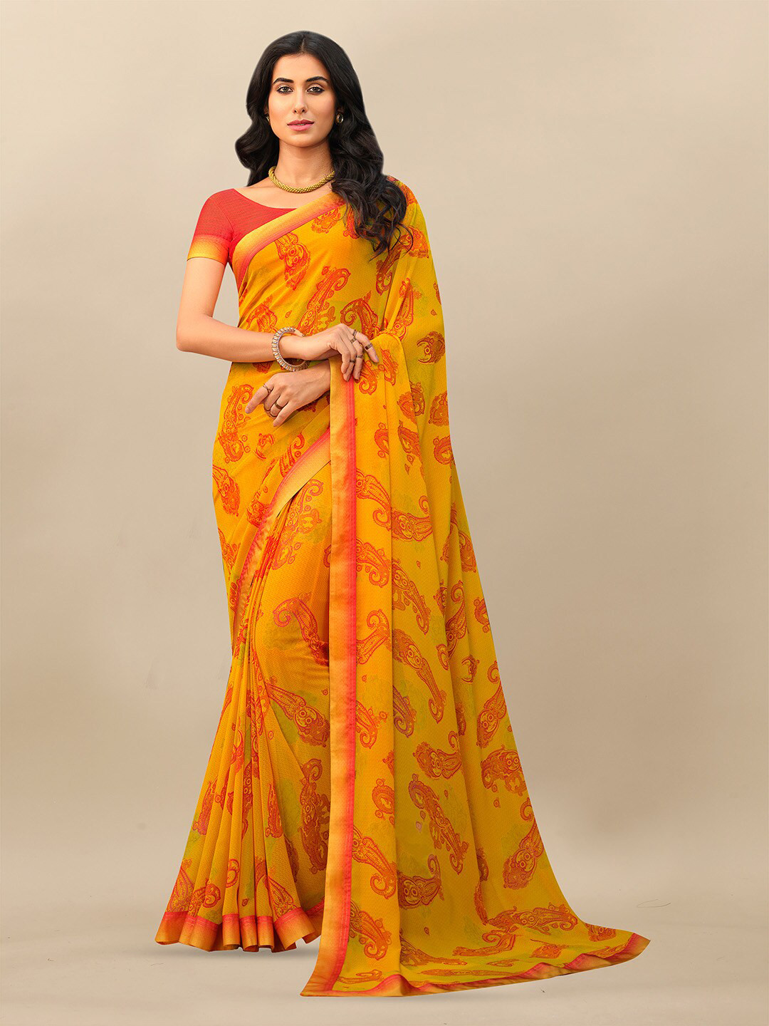 

Atulyam Tex World Paisley Printed Saree, Red