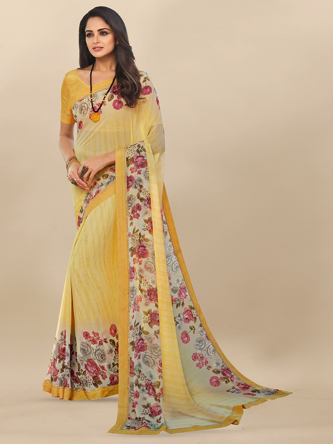 

Atulyam Tex World Floral Printed Saree, Gold