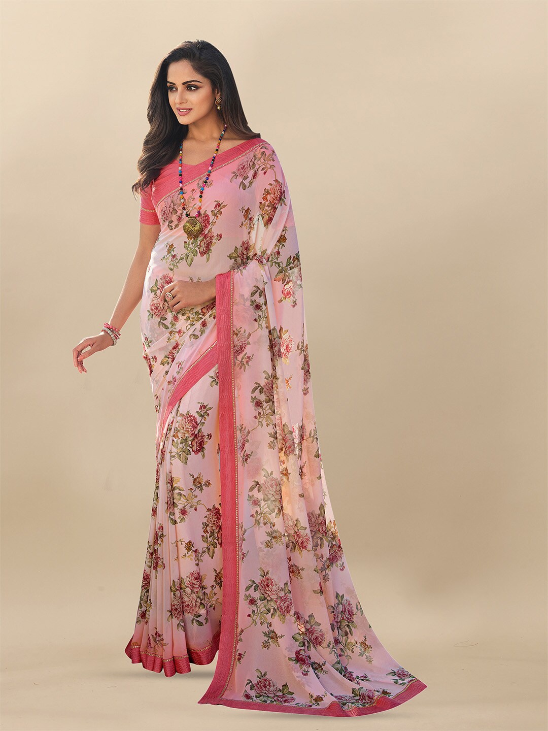 

Atulyam Tex World Floral Printed Saree, Peach