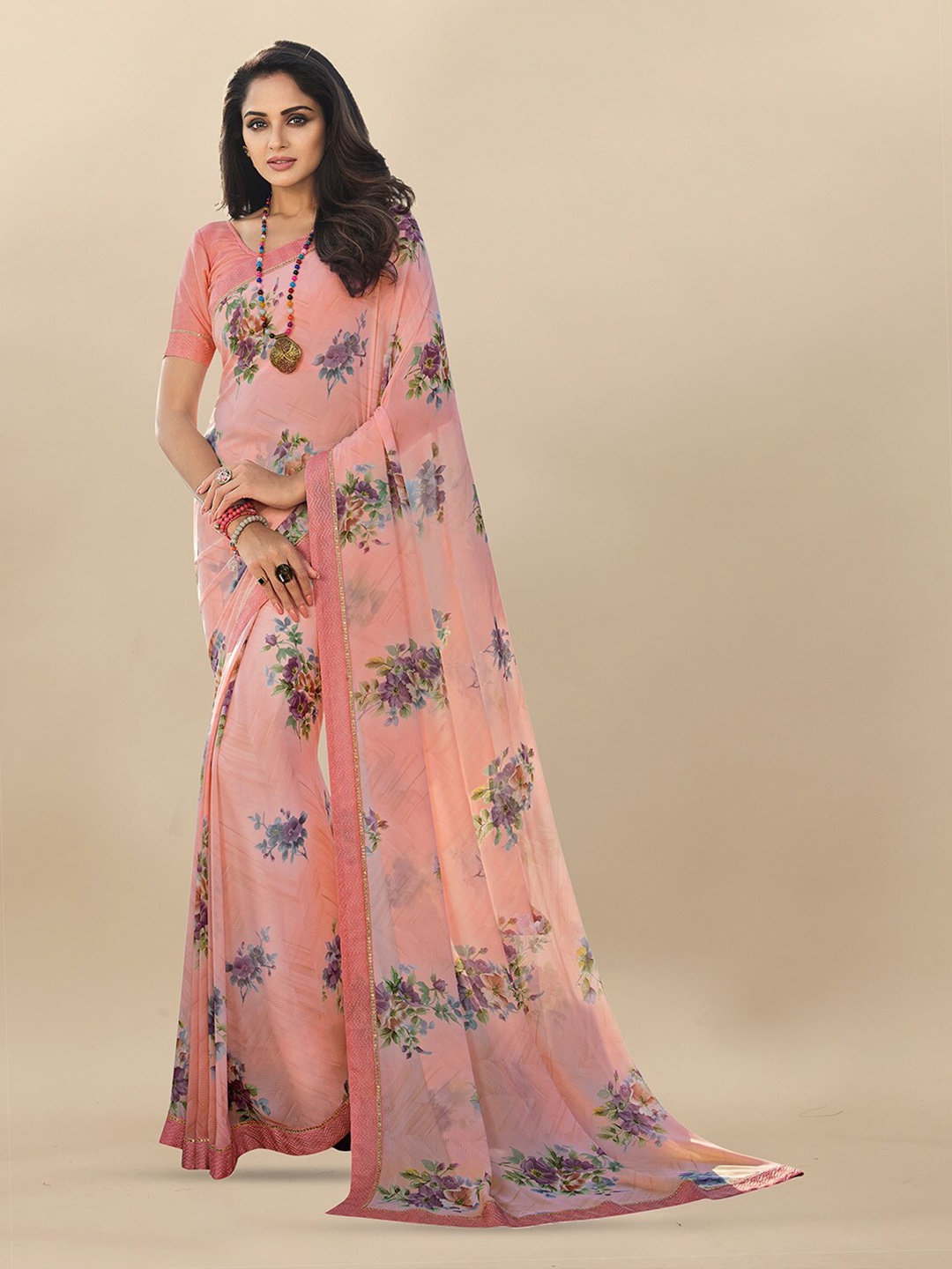 Atulyam Tex World Floral Printed Celebrity Saree, Pink