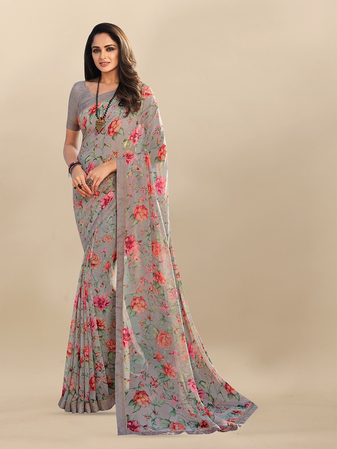 

Atulyam Tex World Floral Printed Saree, Red