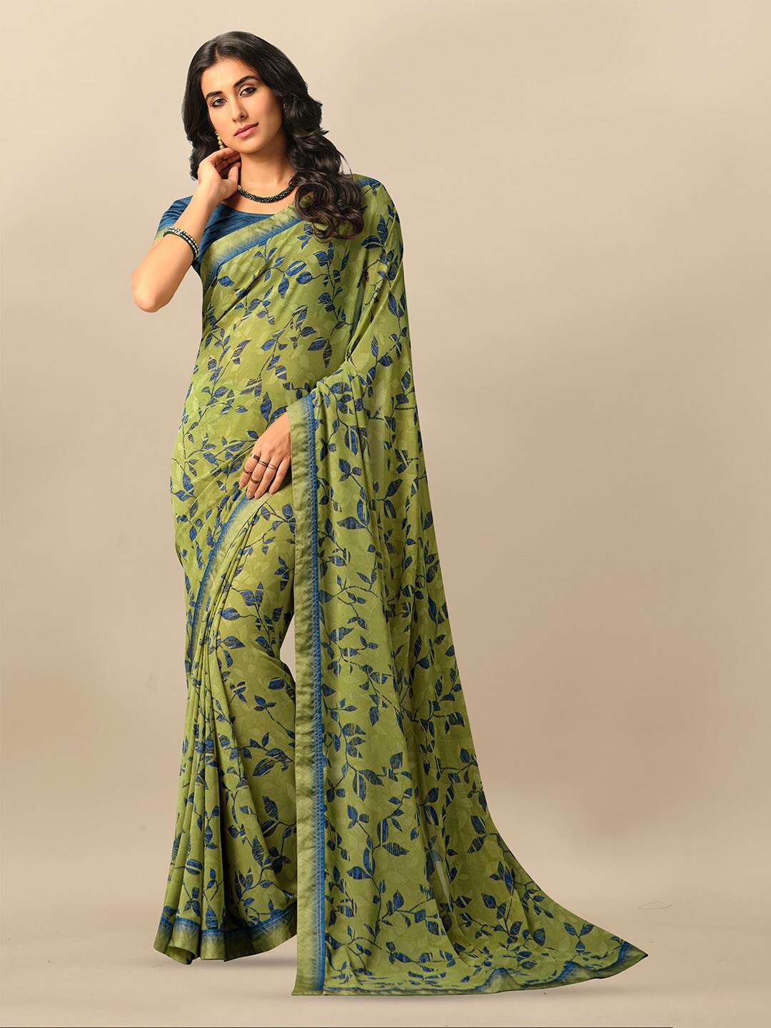 

Atulyam Tex World Floral Printed Saree, Olive
