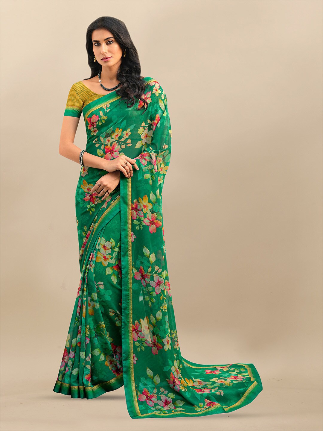 

Atulyam Tex World Floral Printed Saree, Green