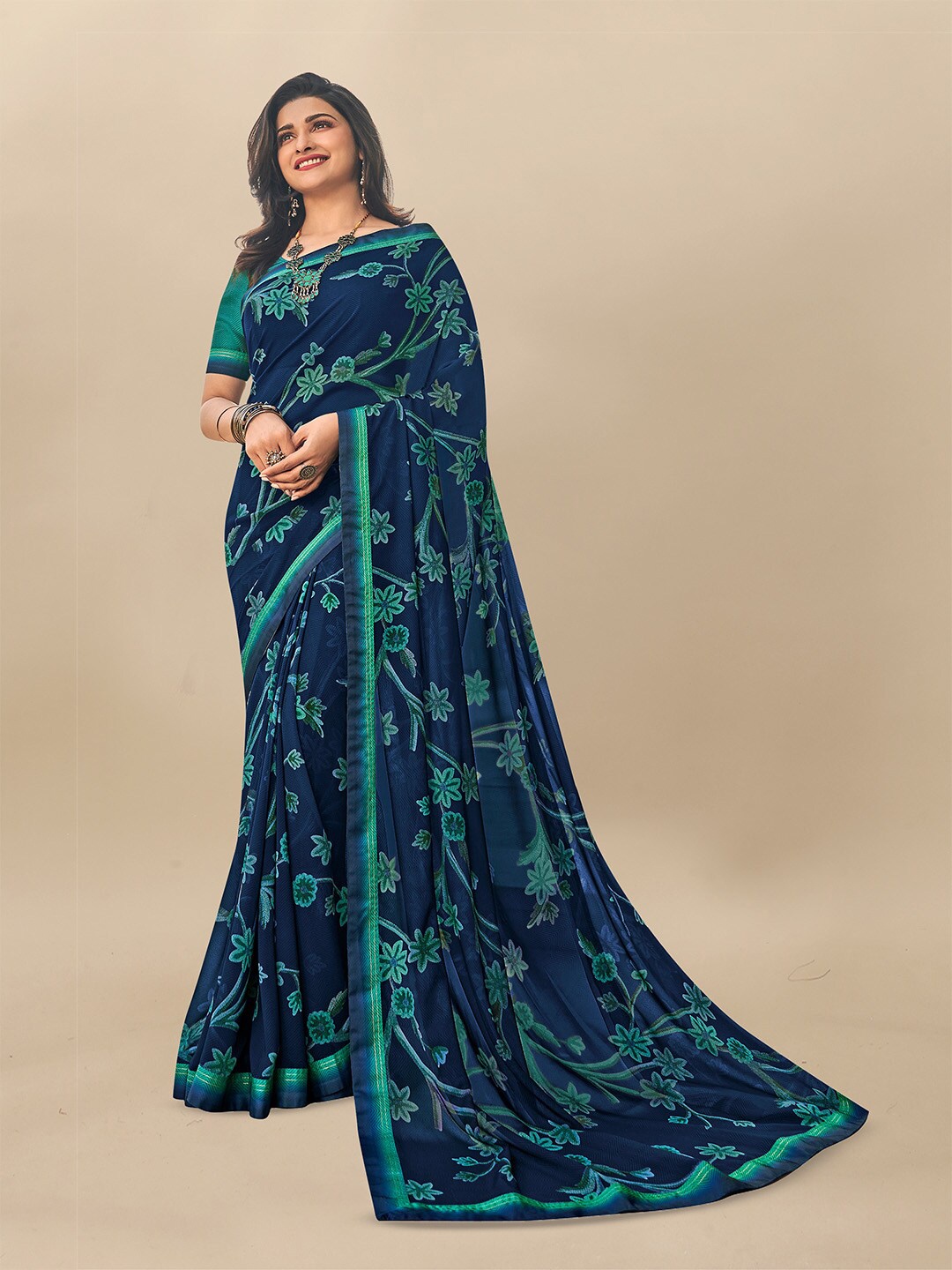 

Atulyam Tex World Floral Printed Saree, Teal