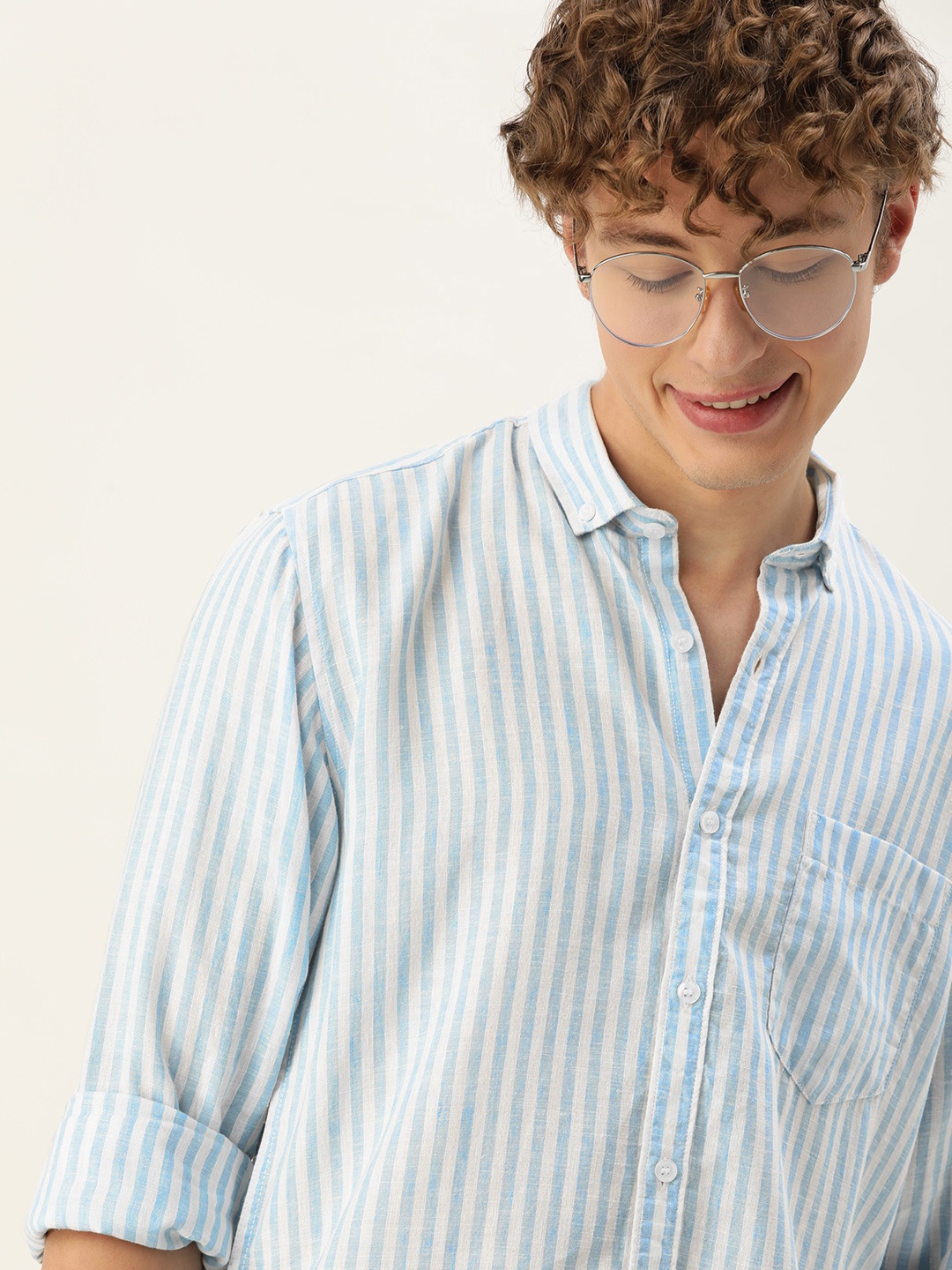 

Mast & Harbour Men Standard Opaque Striped Casual Shirt, Blue