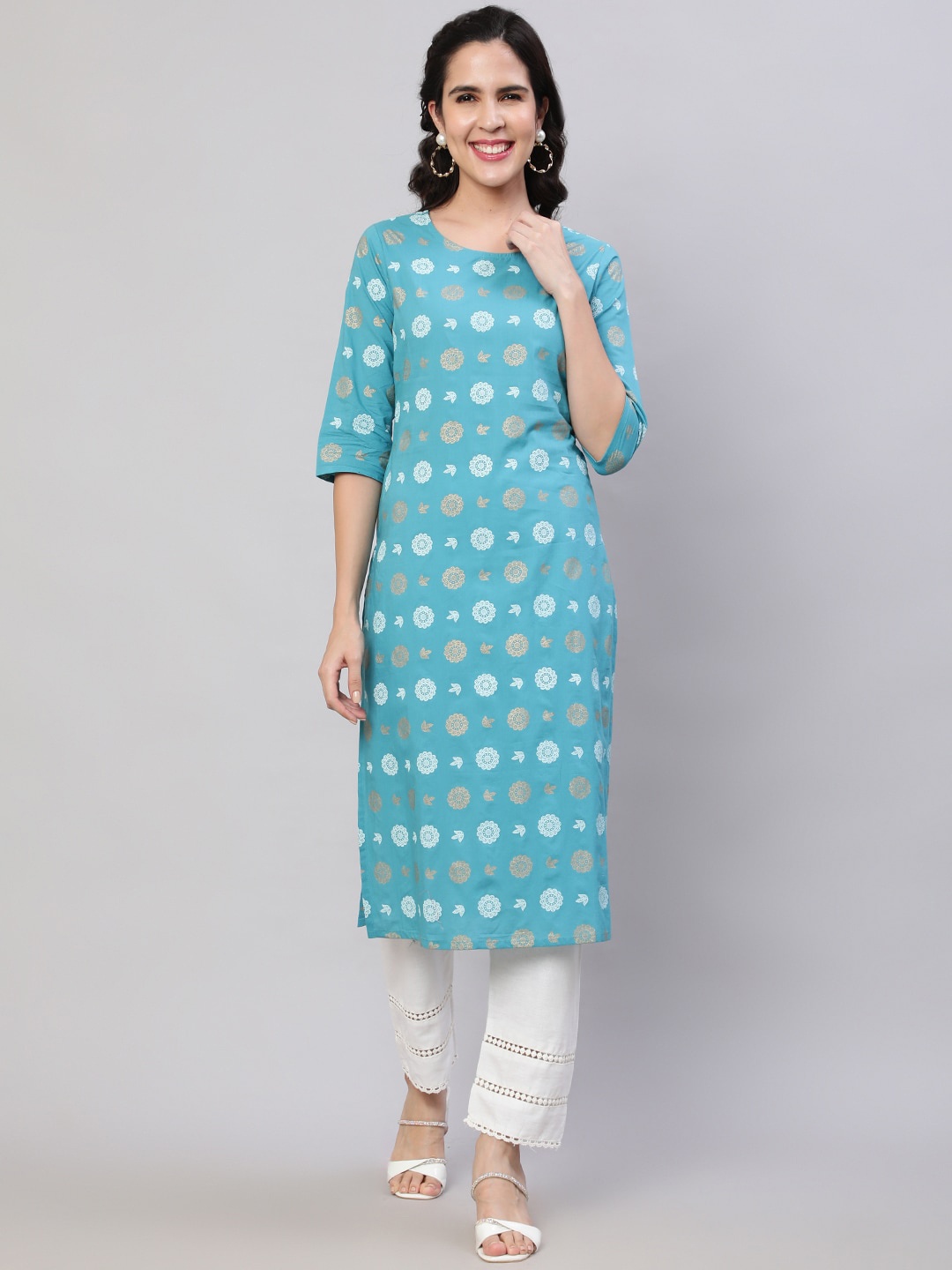 

Nayo Ethnic Motifs Printed Straight Kurta, Blue