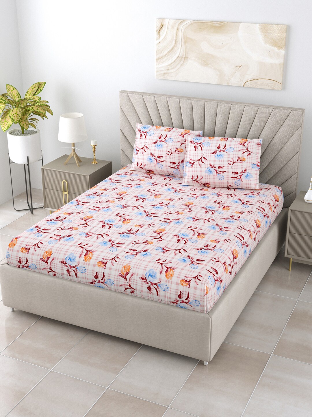 

BOMBAY DYEING Cardinal Blue Printed Cotton 120 TC Queen Bedsheet with 2 Pillow Covers
