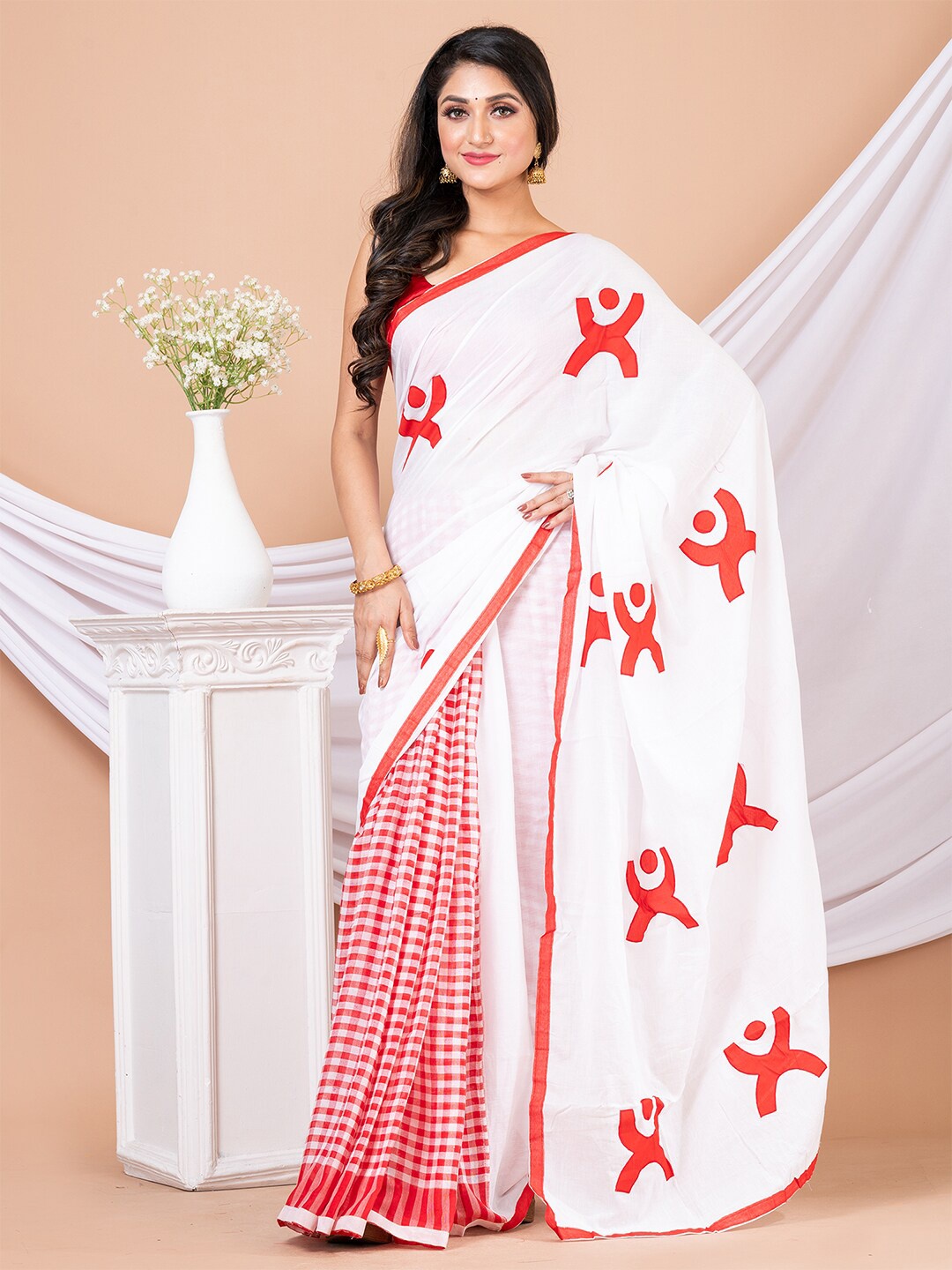 

Laa Calcutta Ethnic Motifs Printed Pure Cotton Saree, Red