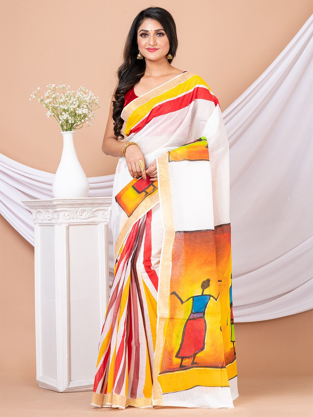 

Laa Calcutta Ethnic Motifs Pure Cotton Saree, White