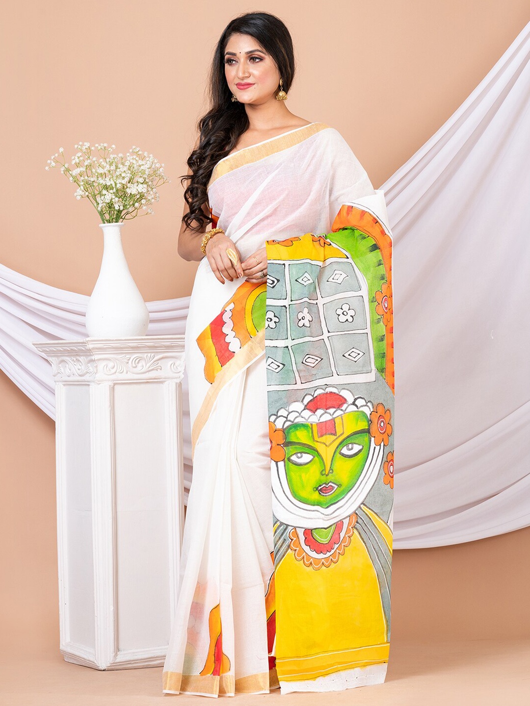 

Laa Calcutta Ethnic Motifs Pure Cotton Saree, White