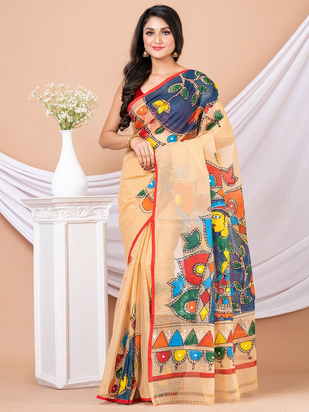 

Laa Calcutta Kalamkari Pure Cotton Kota Saree, Beige