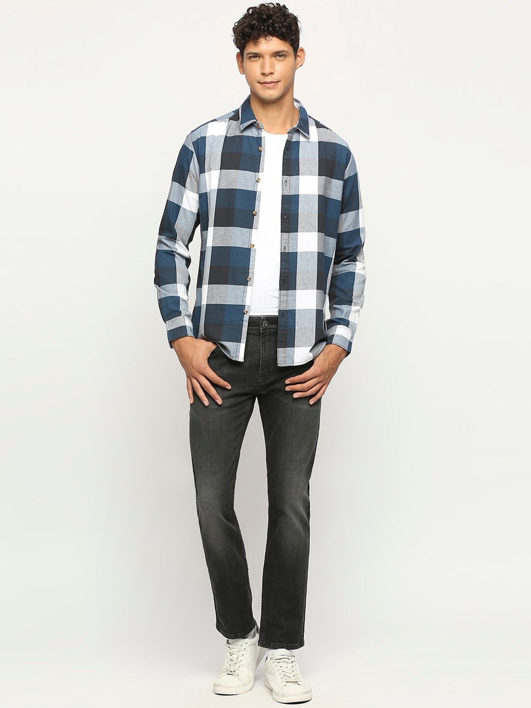 

BEAT LONDON by PEPE JEANS Slim Fit Checked Pure Cotton Casual Shirt, Blue