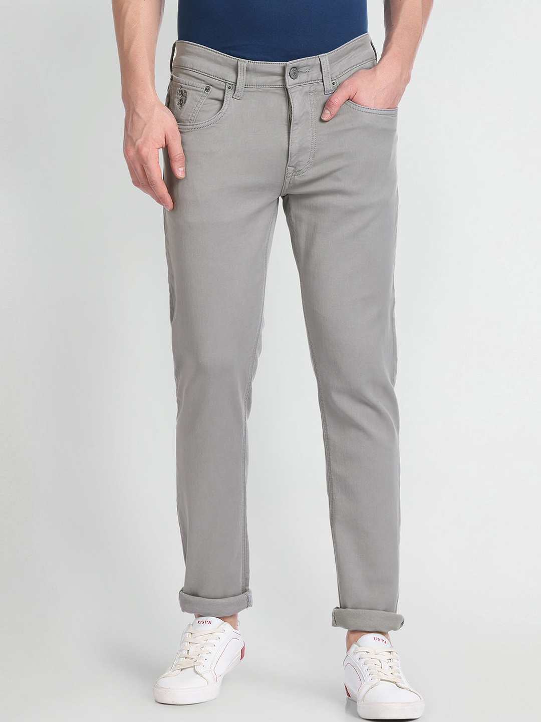 

U.S. Polo Assn. Denim Co. Men Tapered Fit Mid-Rise Smart Jeans, Grey