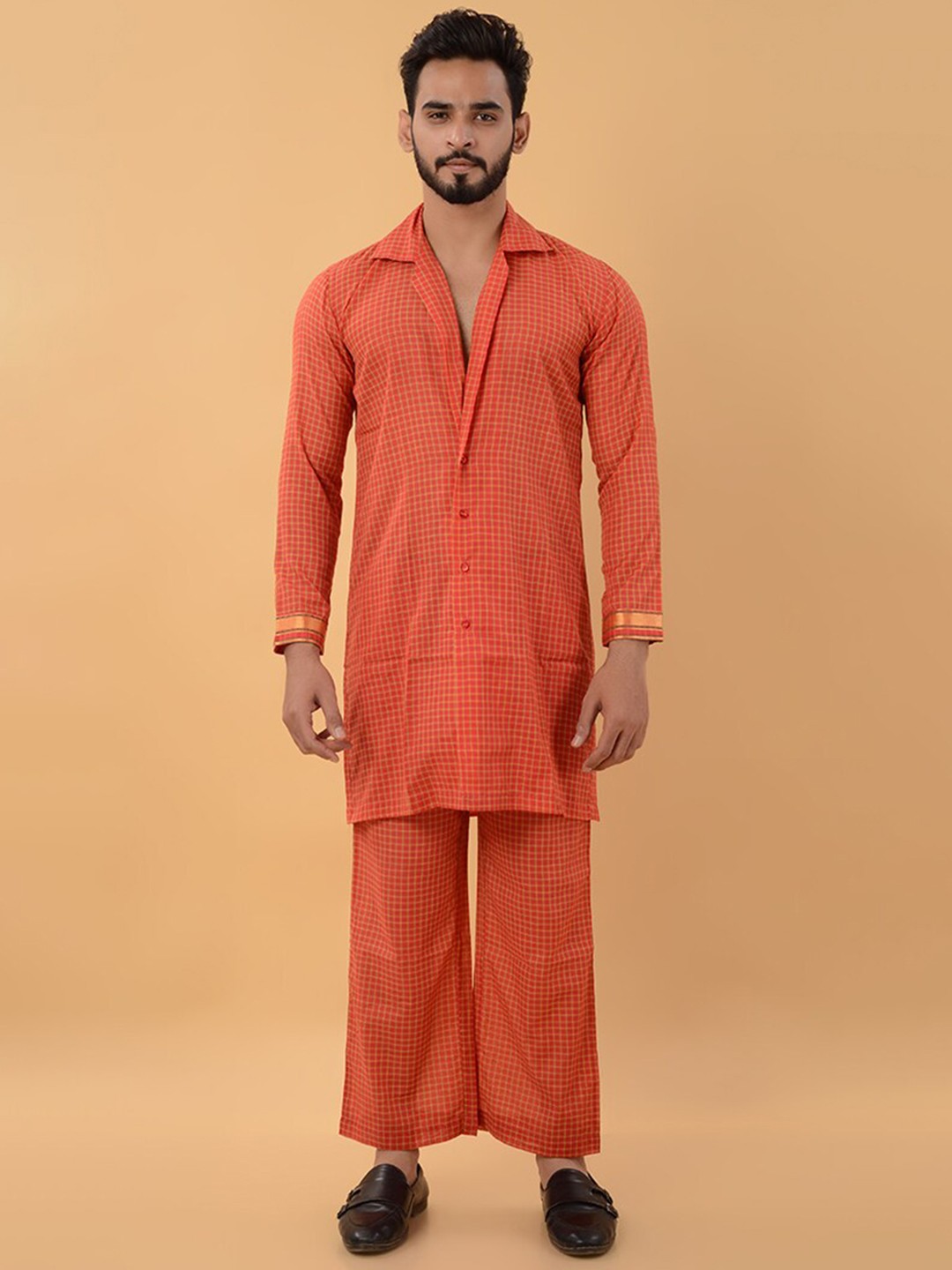 

House of K.C Regular Pure Silk Kurta with Palazzos, Orange