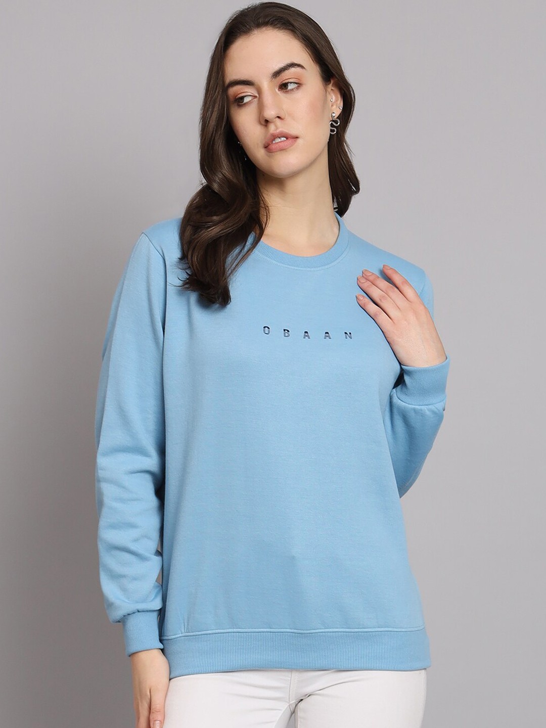 

Obaan Typography Printed Pullover Cotton Sweatshirt, Blue