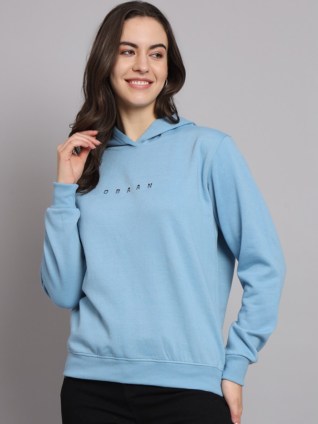 

Obaan Typography Printed Hooded Cotton Sweatshirt, Blue