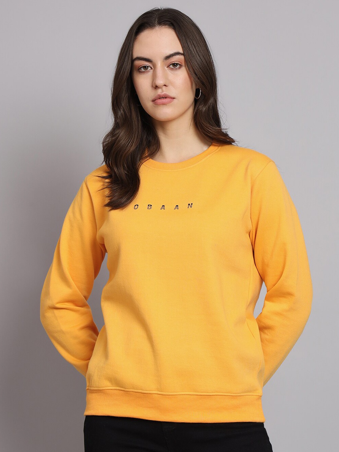 

Obaan Round Neck Cotton Sweatshirt, Mustard