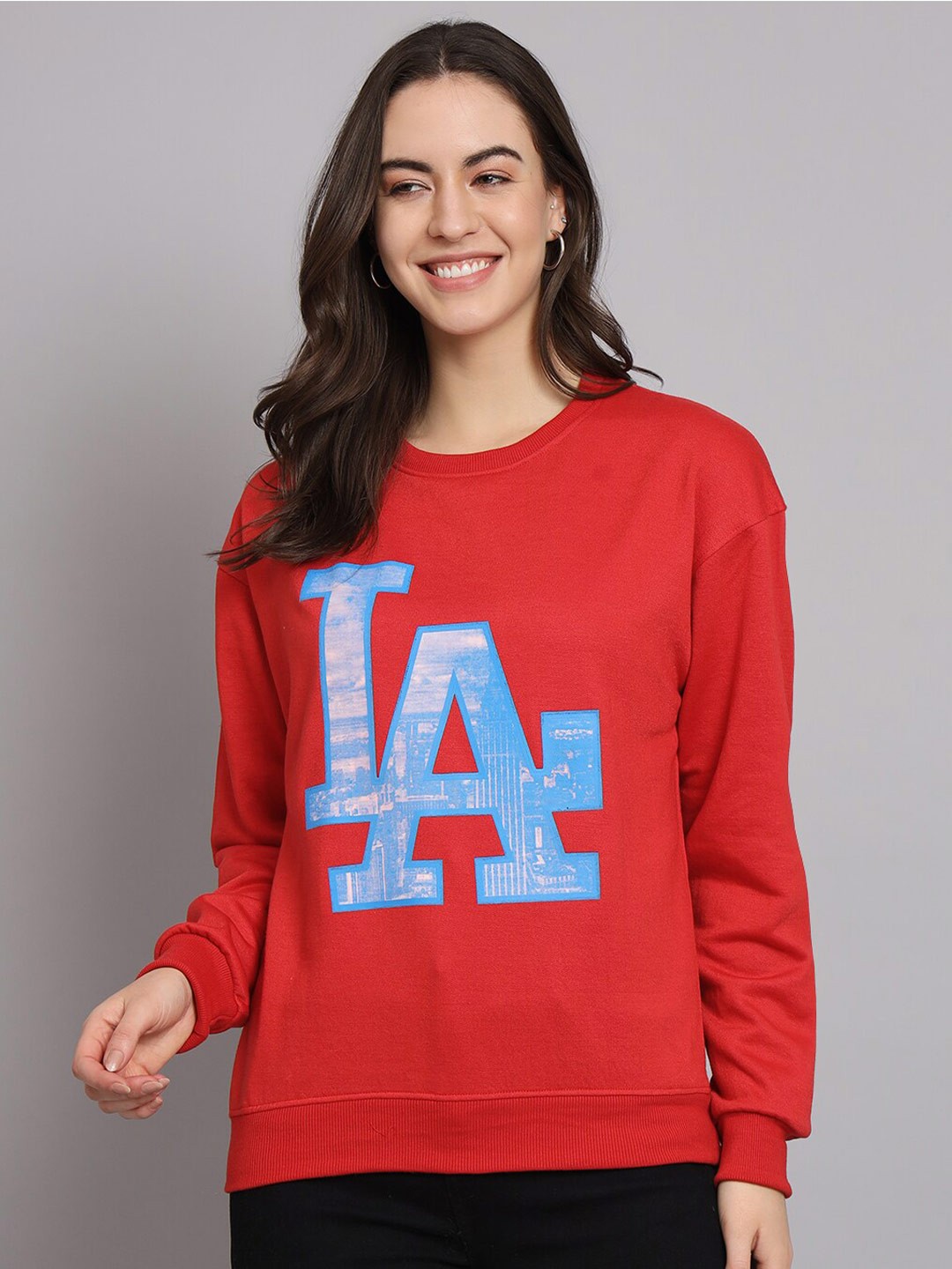 

Obaan Typography Printed Cotton Pullover Sweatshirt, Red