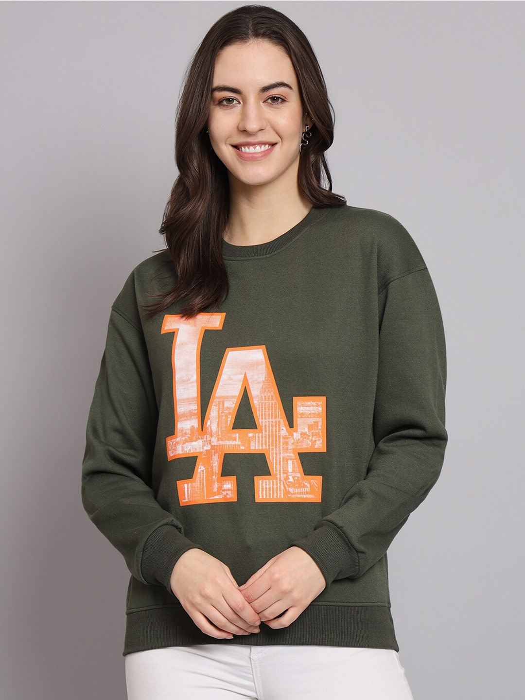 

Obaan Typography Printed Cotton Sweatshirt, Olive