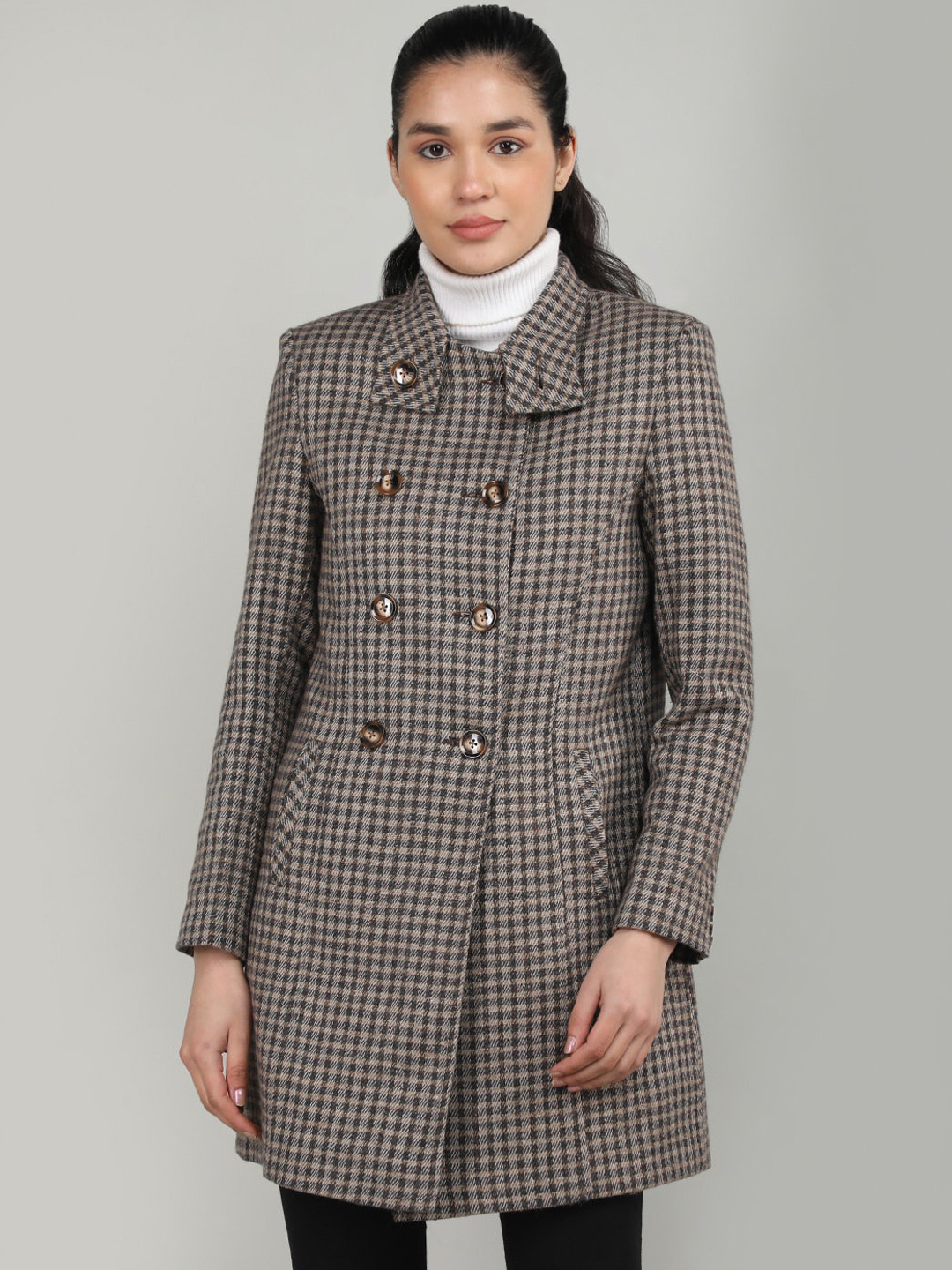 

CHKOKKO Checked Double-breasted Overcoat, Brown