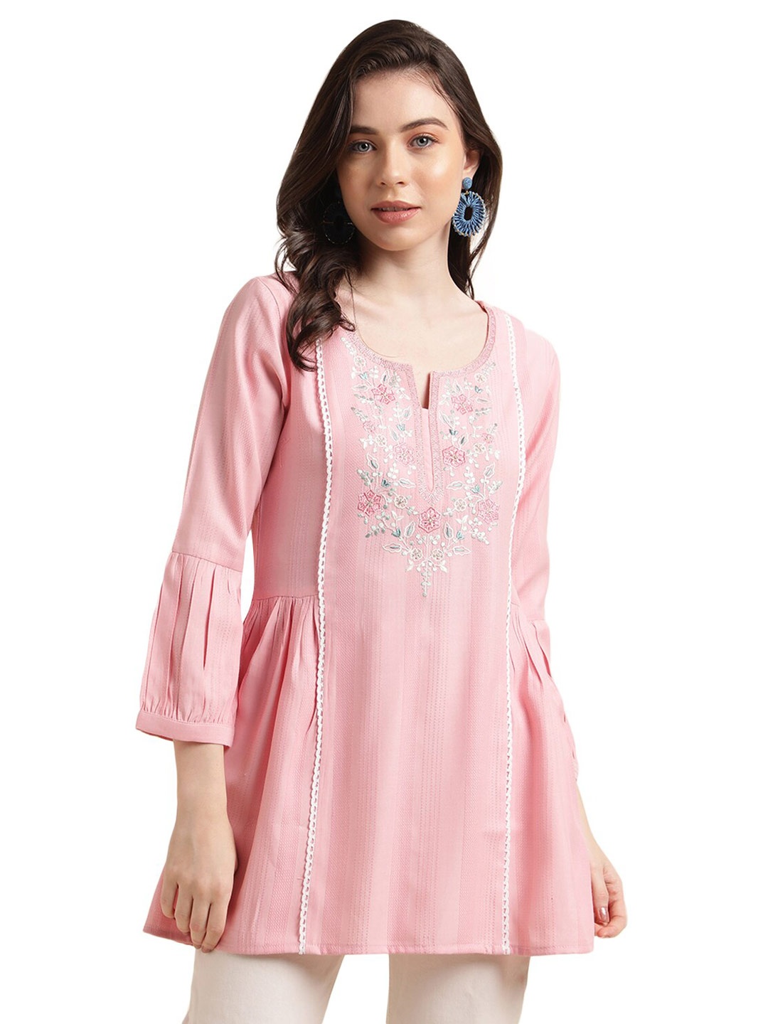 

Nimayaa Floral Embroidered A Line Tunic, Pink
