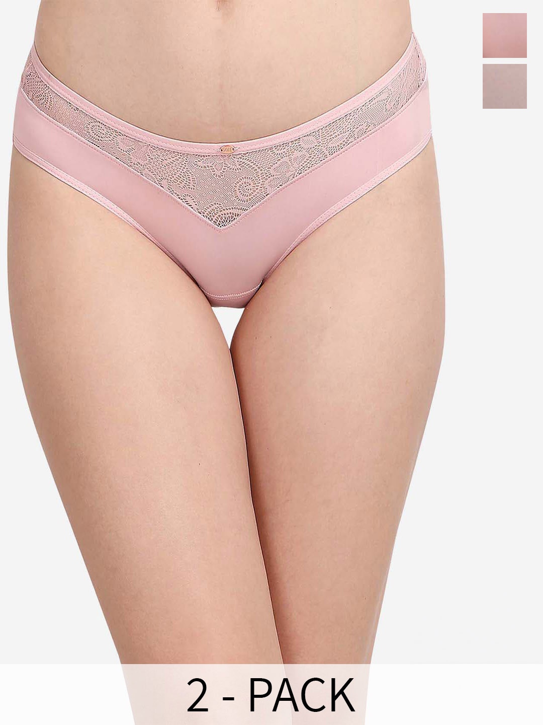 

Soie Pack Of 2 Mid Rise Laced Basic Briefs, Pink